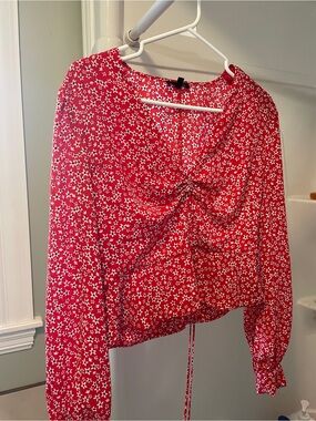 Dynamite Red Floral Long-Sleeve Tie-Front Top